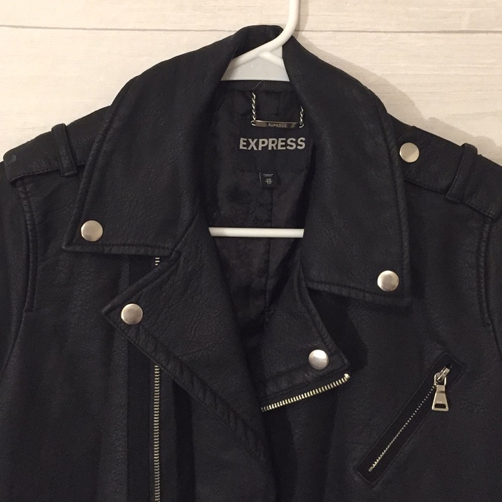 EXPRESS Faux Leather Jacket Black with Belt